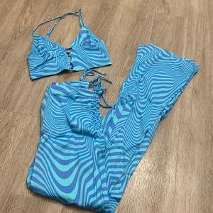 zara wavy trippy blue set nwot size small